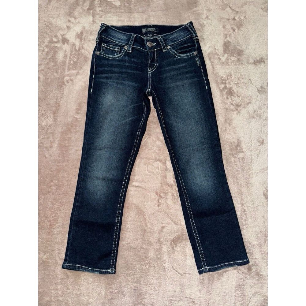 Silver Jeans Women's Suki Mid Capri Blue Denim Dark Wash Size 27